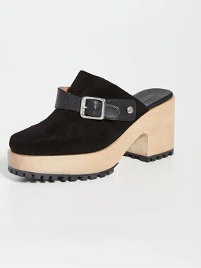 Rachel Comey Steel Suede Wood Platform Clogs Black Size 5